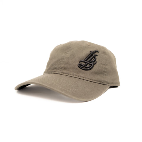 Cursive LB Black On Military Green Unstructured Dad Hat