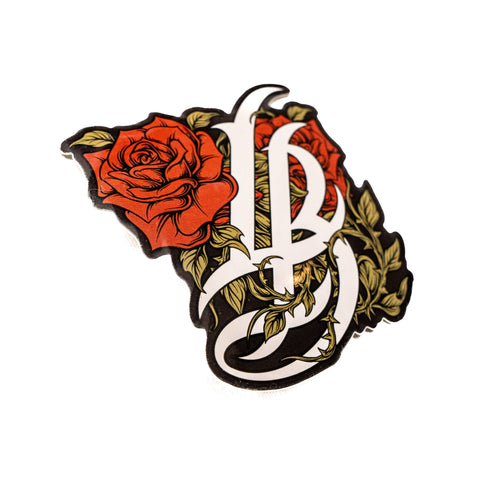 Cursive LB with Roses Glossy Sticker