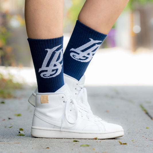 Cursive LB Navy Long Beach Socks