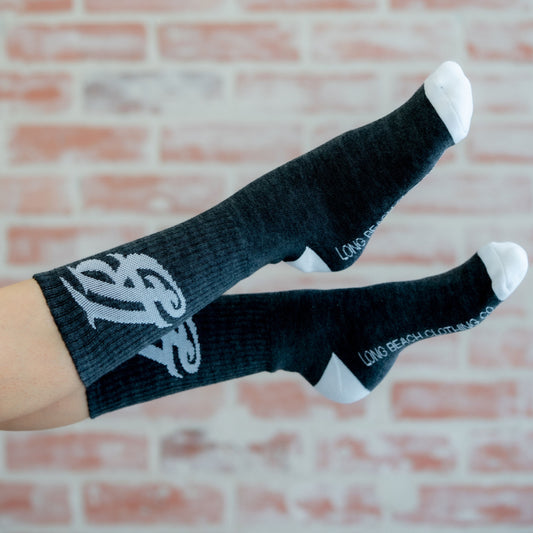 Cursive LB Charcoal Heather Long Beach Socks