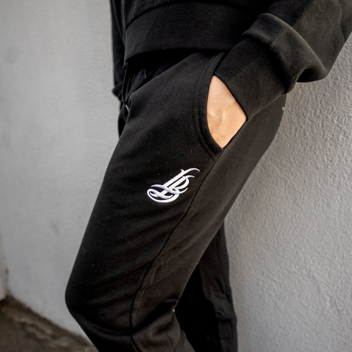 Women's Embroidered Cursive LB Black Joggers