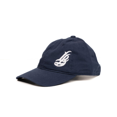 Cursive LB Navy Youth Unstructured Dad Hat