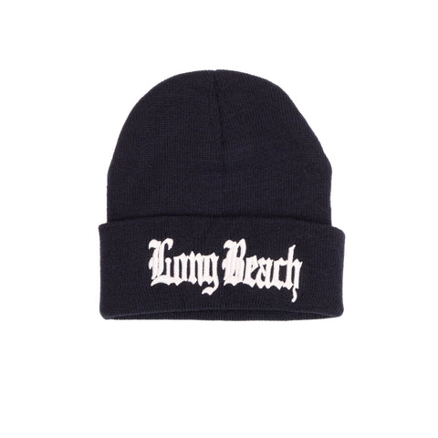 Old English Navy Long Beanie