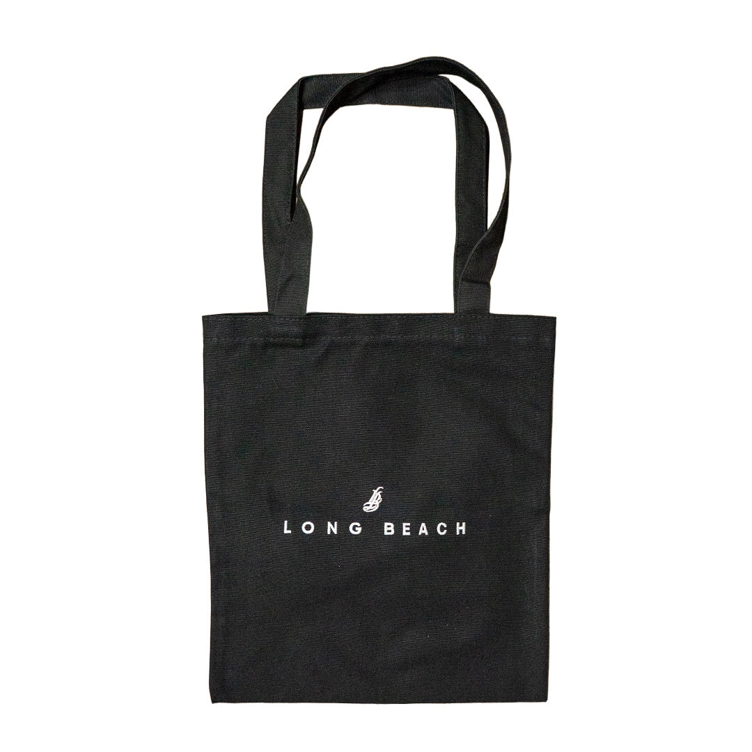 Embroidered Long Beach Black Canvas Tote Bag