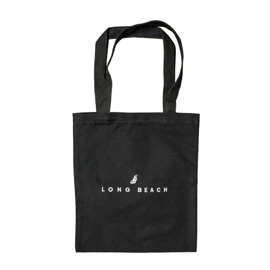 Embroidered Long Beach Black Canvas Tote Bag