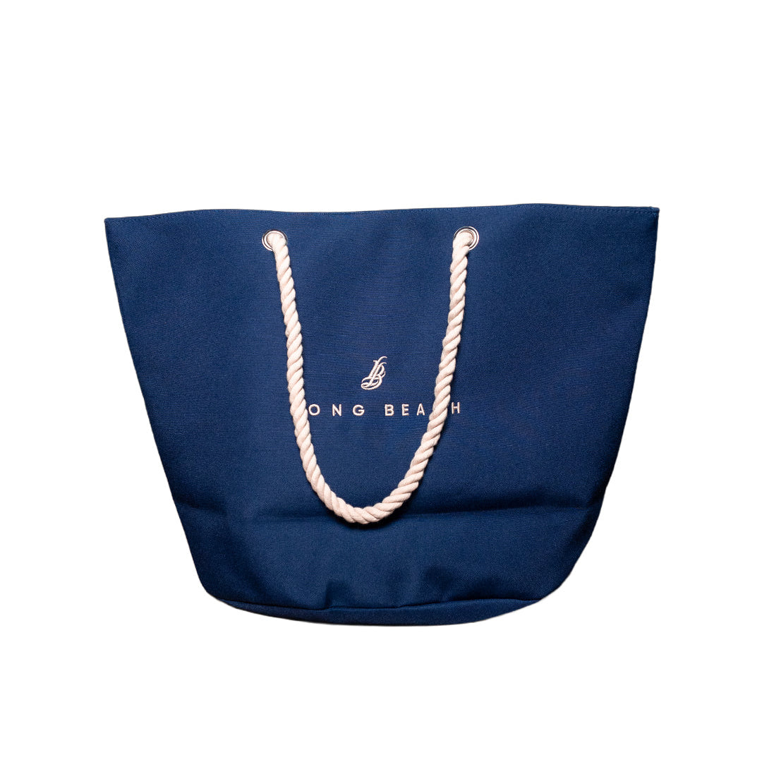 Embroidered Long Beach Navy Rope Tote Bag