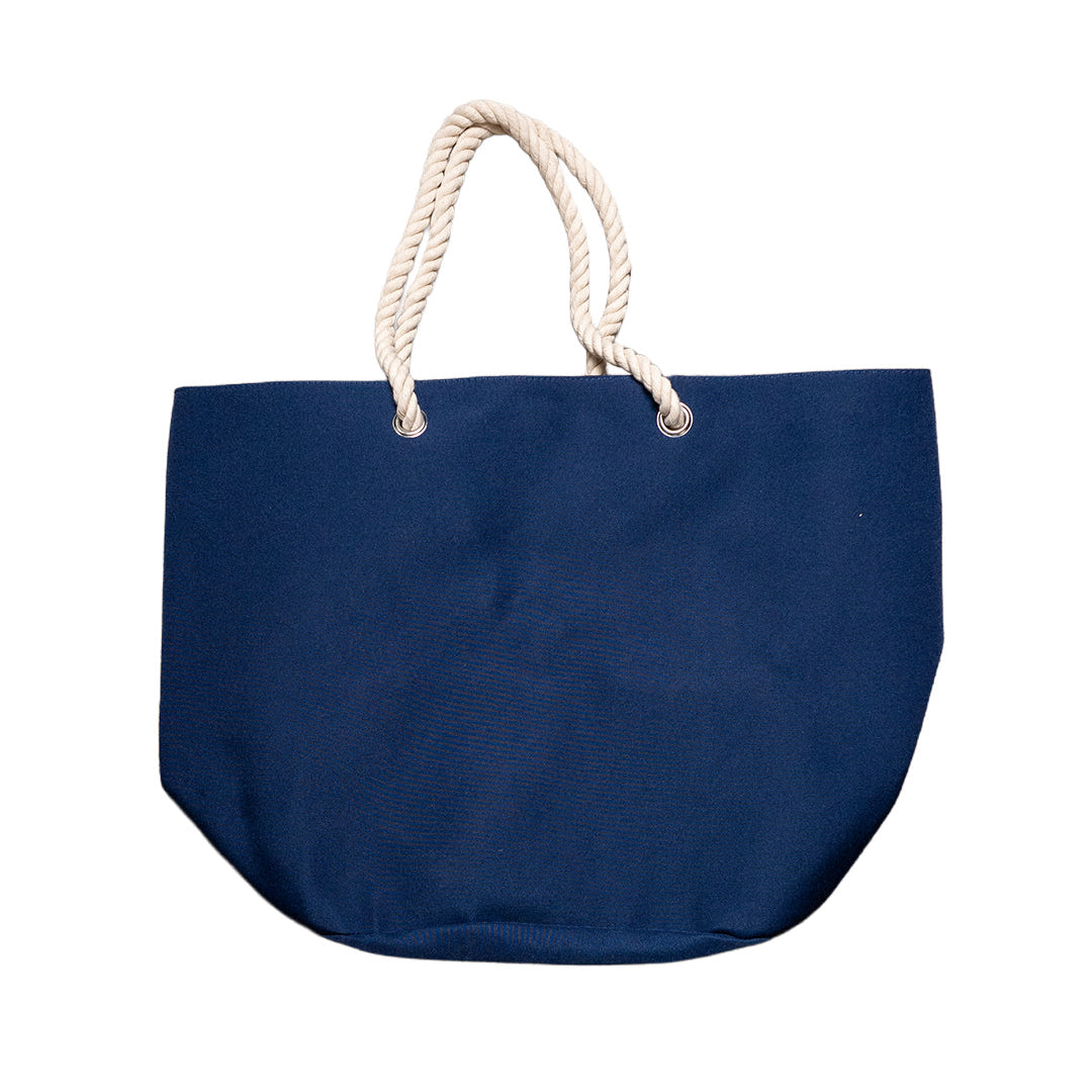 Embroidered Long Beach Navy Rope Tote Bag
