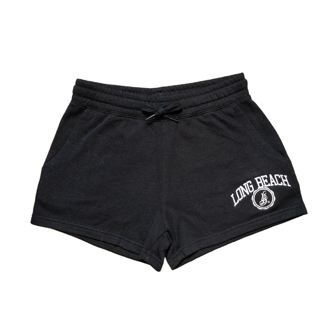 Embroidered Women's Long Beach Black Fleece Shorts