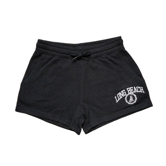 Embroidered Women's Long Beach Black Fleece Shorts