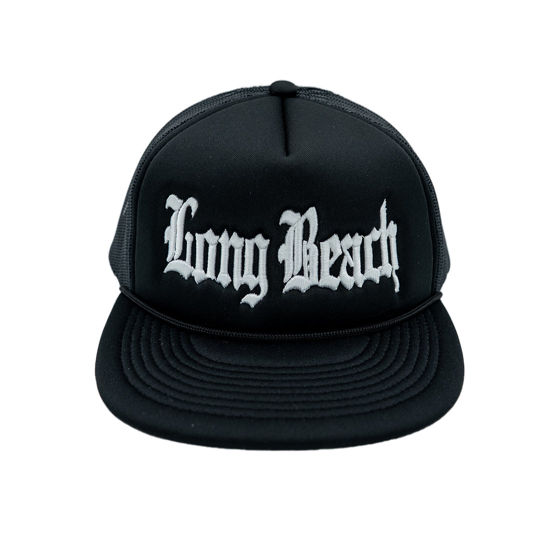 Old English White On Black Foam Front Trucker Hat