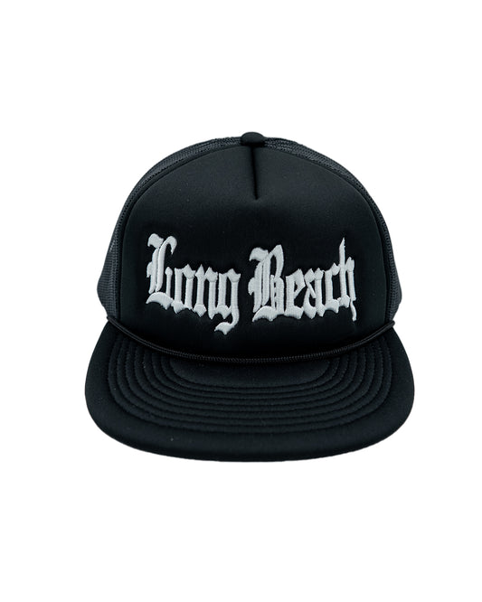 Old English White On Black Foam Front Trucker Hat