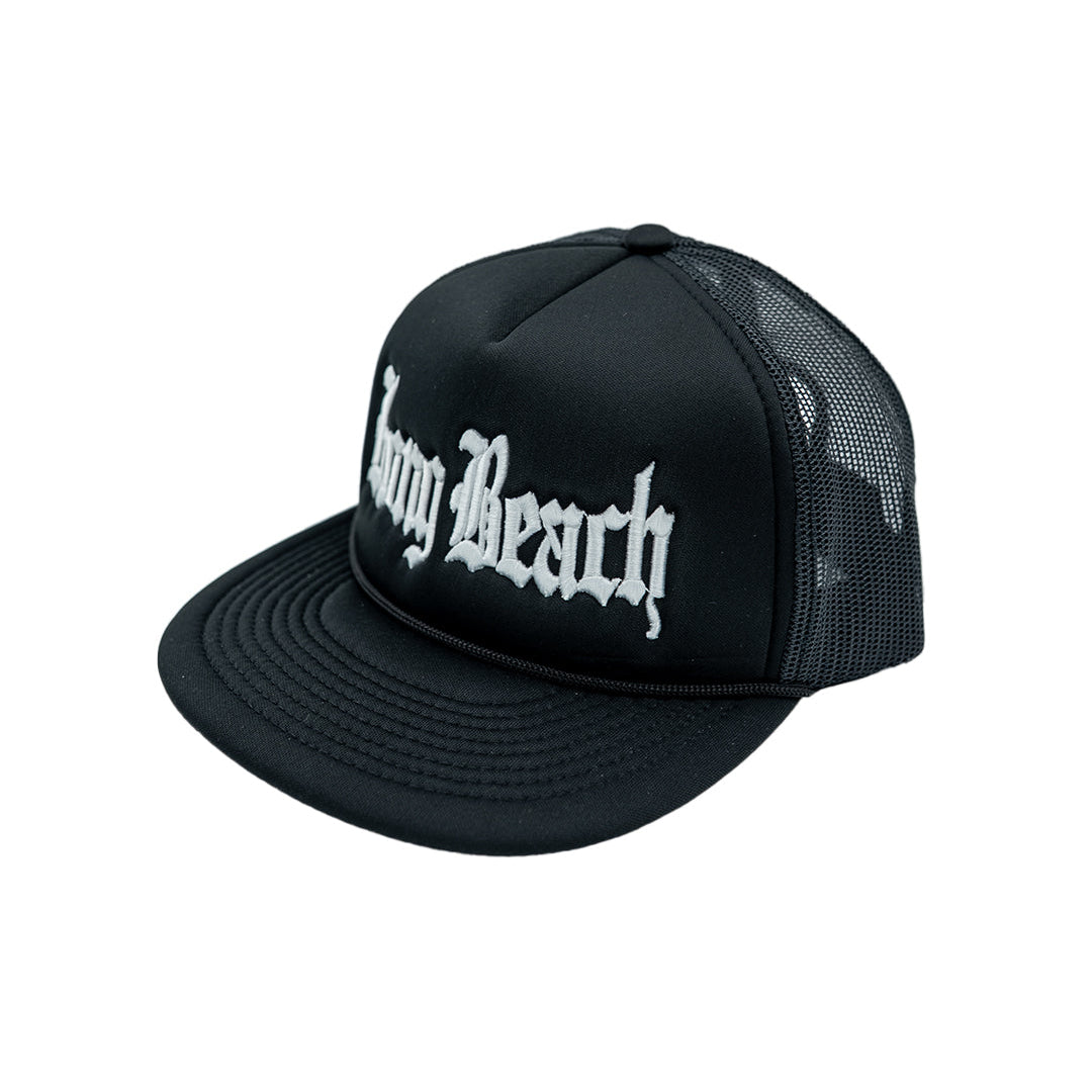 Old English White On Black Foam Front Trucker Hat