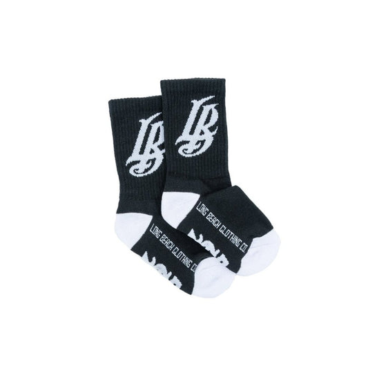 Kids Cursive LB Black Long Beach Socks