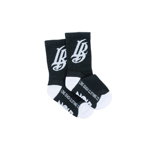 Kids Cursive LB Black Long Beach Socks