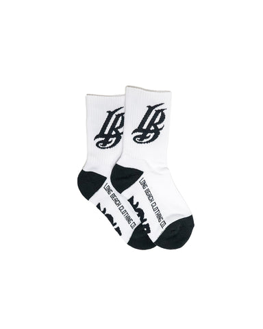 Kids Cursive LB White Long Beach Socks