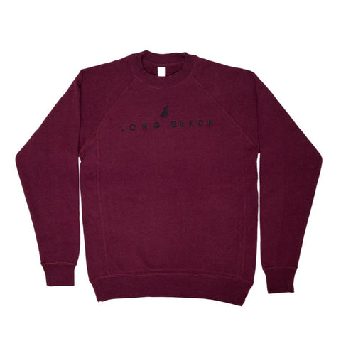 Women's Embroidered Maroon Midweight Crew Neck Sweater