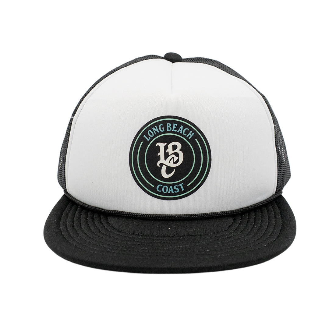 LBC Patch Black & White Foam Trucker Hat- Long Beach Coast