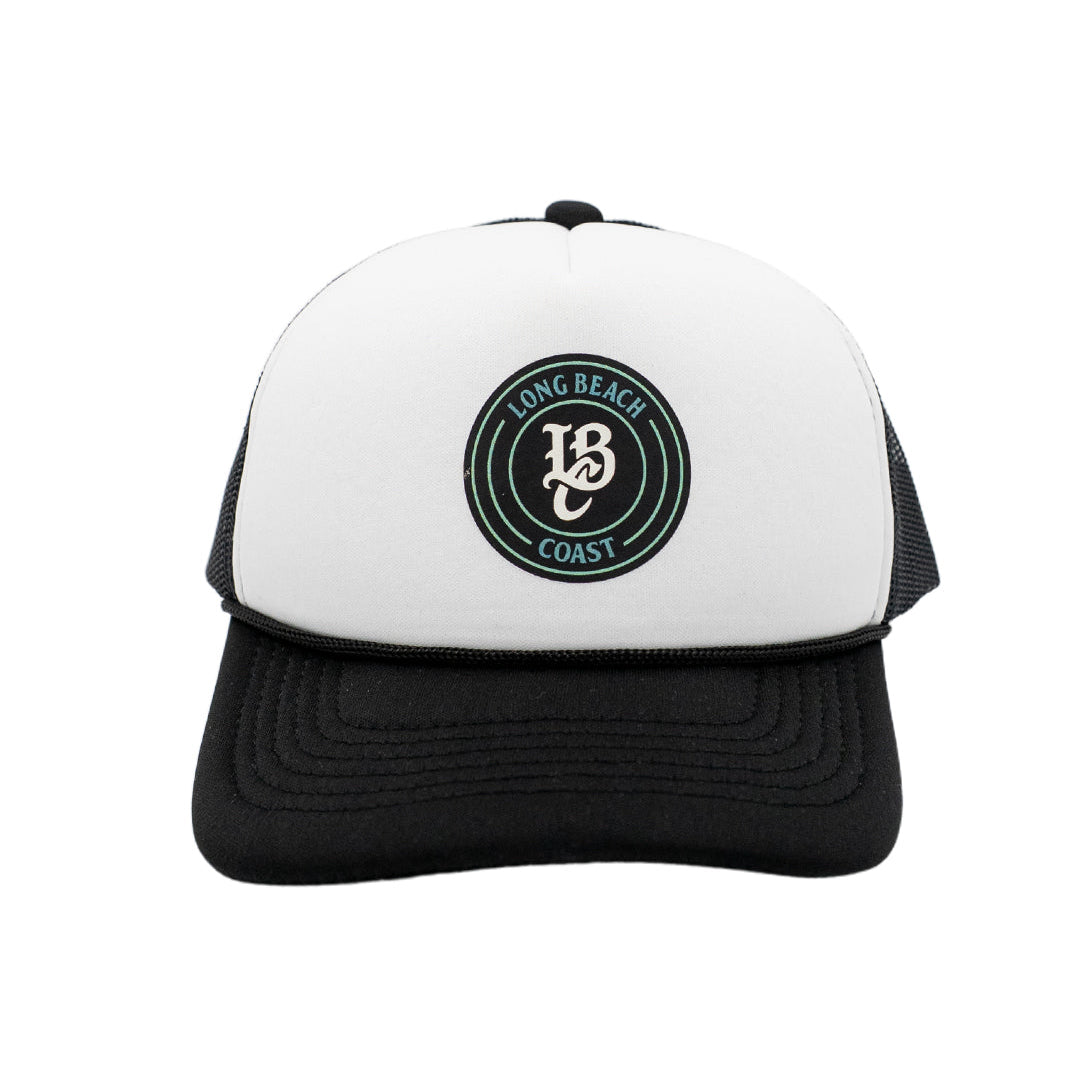 Kids LBC Patch Black & White Foam Trucker Hat- Long Beach Coast