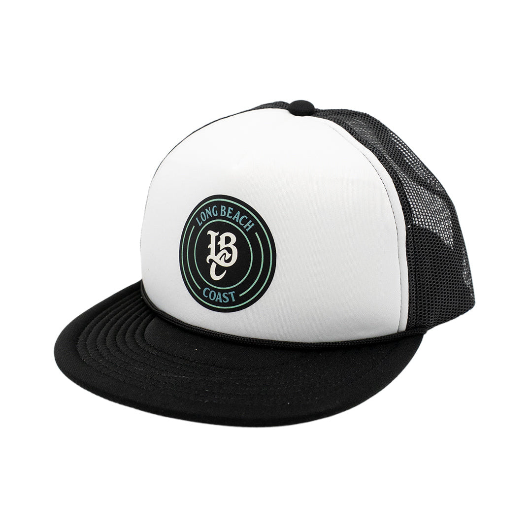 LBC Patch Black & White Foam Trucker Hat- Long Beach Coast