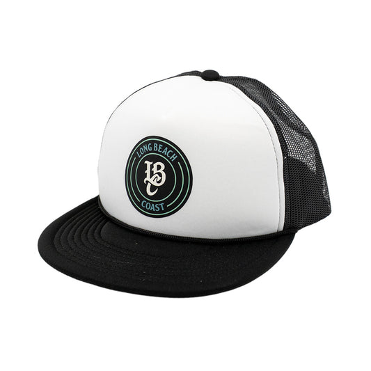 LBC Patch Black & White Foam Trucker Hat- Long Beach Coast