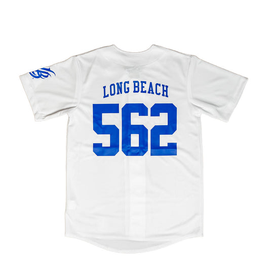Long Beach Adult White Baseball Jersey- ONLINE EXCLUSIVE