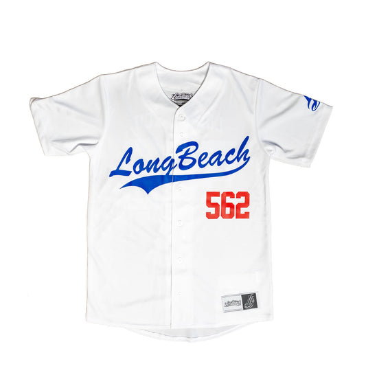 Long Beach Adult White Baseball Jersey- ONLINE EXCLUSIVE