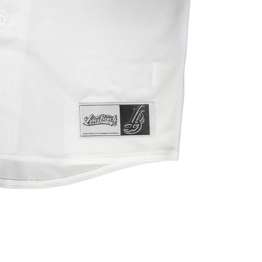 Long Beach Adult White Baseball Jersey- ONLINE EXCLUSIVE