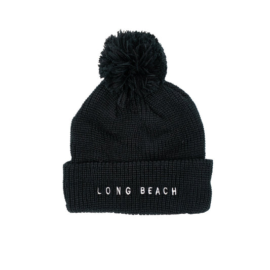 Long Beach Black Pom Long Beanie