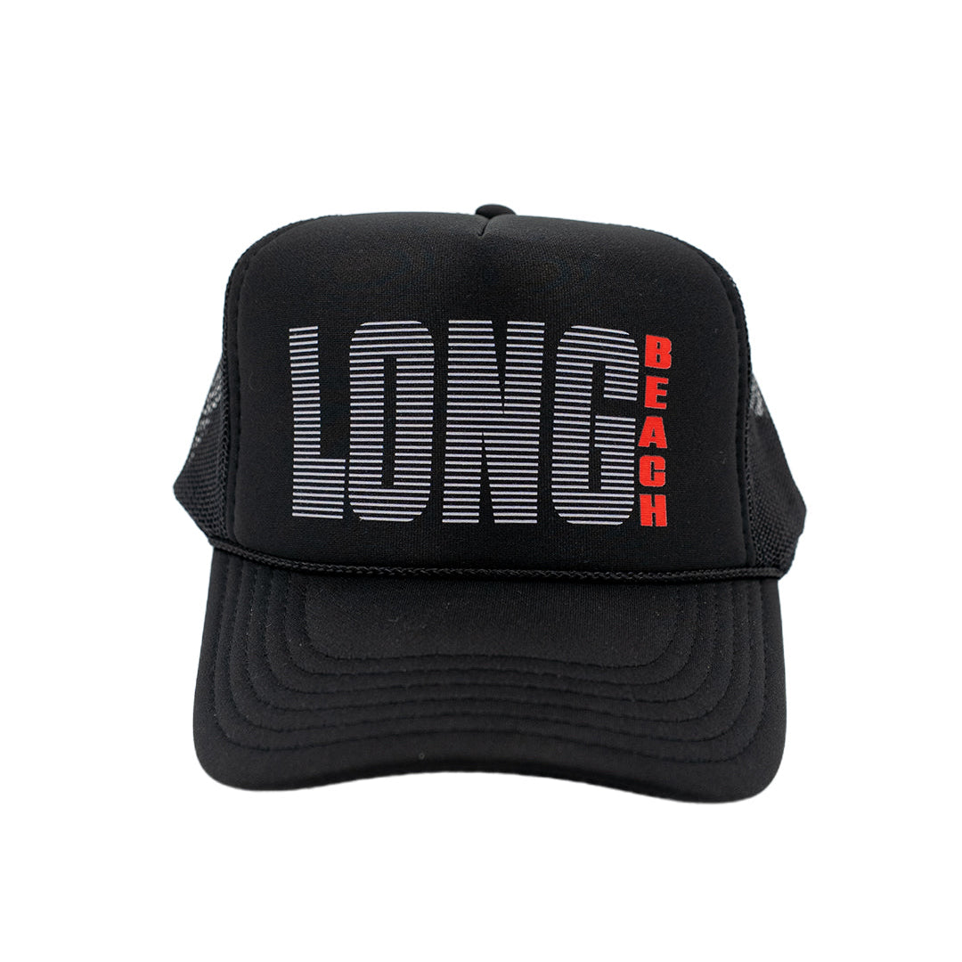 Long Beach Lines Black Foam Trucker Hat (Curved Brim)