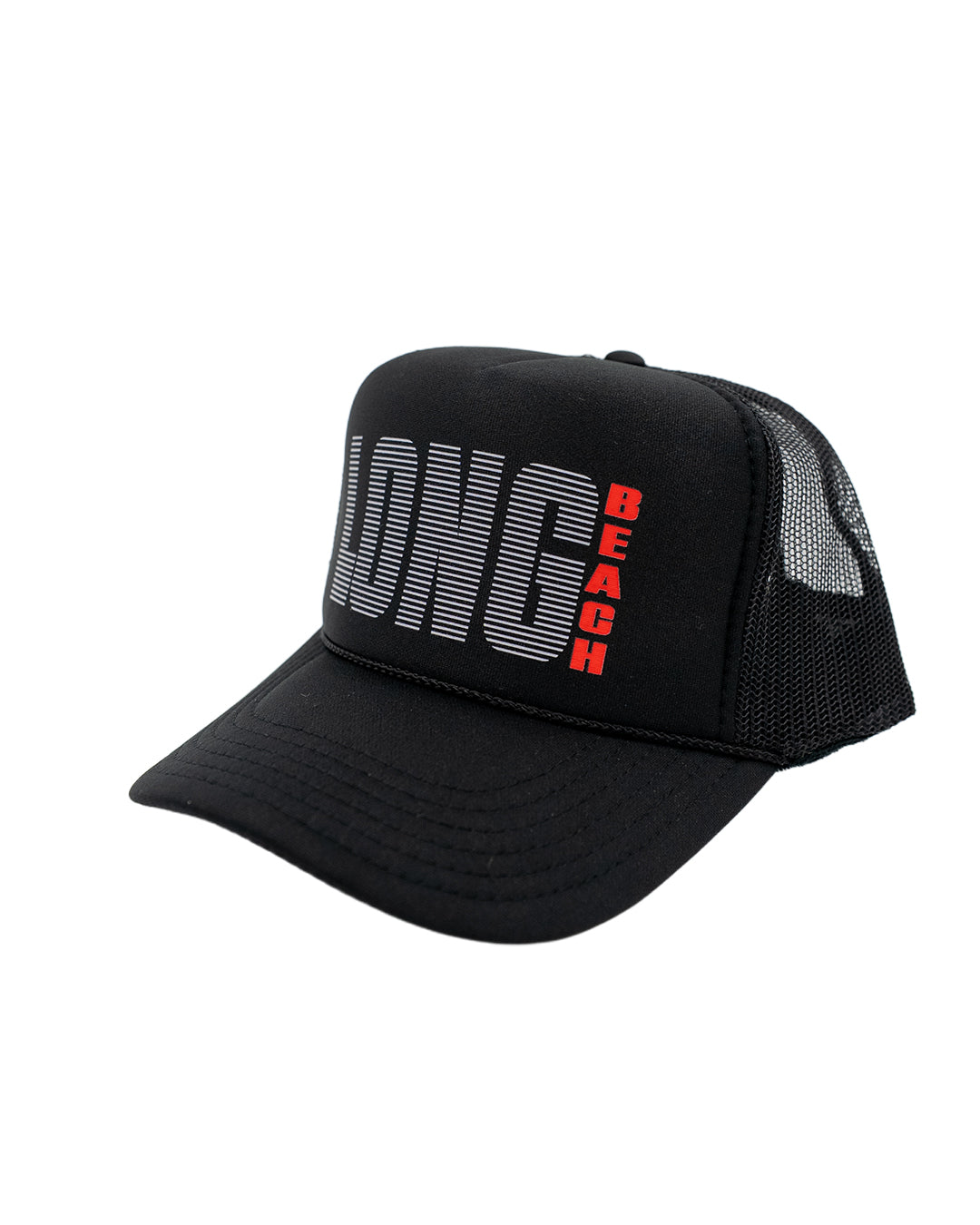 Long Beach Lines Black Foam Trucker Hat (Curved Brim)
