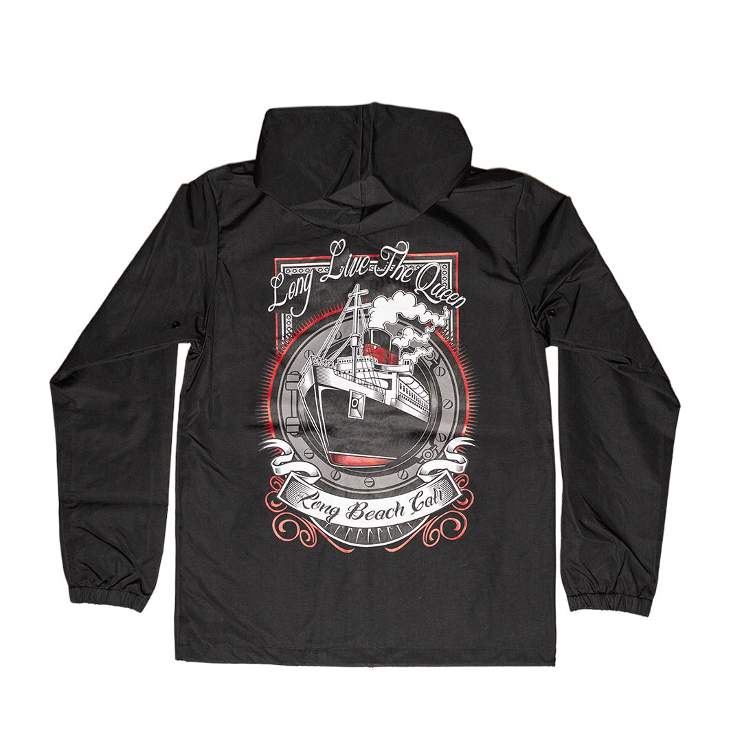 Long Live the Queen Men's Black Hooded Water Resistant Windbreaker