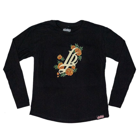 Marigold Cursive LB Women's Black Long Sleeve T-Shirt