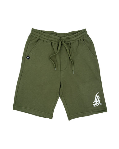 Men's Army Green Cursive LB Fleece Shorts