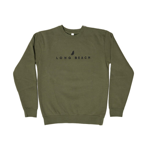 Men's Embroidered Army Green Crew Neck Sweater