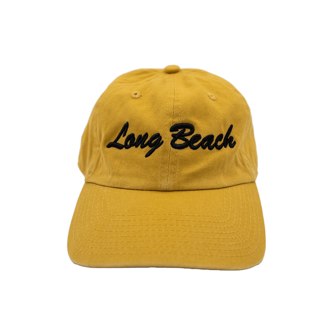 Cursive Long Beach Mustard Unstructured Dad Hat
