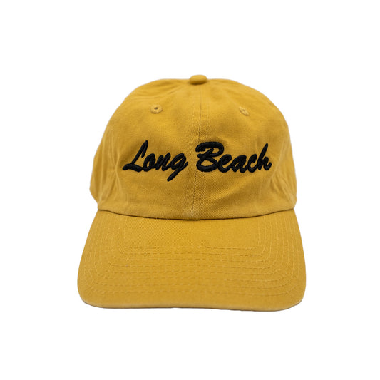 Cursive Long Beach Mustard Unstructured Dad Hat