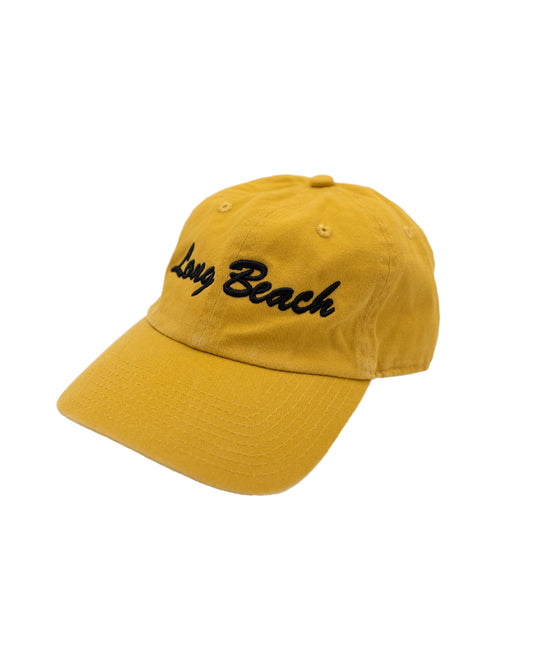 Cursive Long Beach Mustard Unstructured Dad Hat