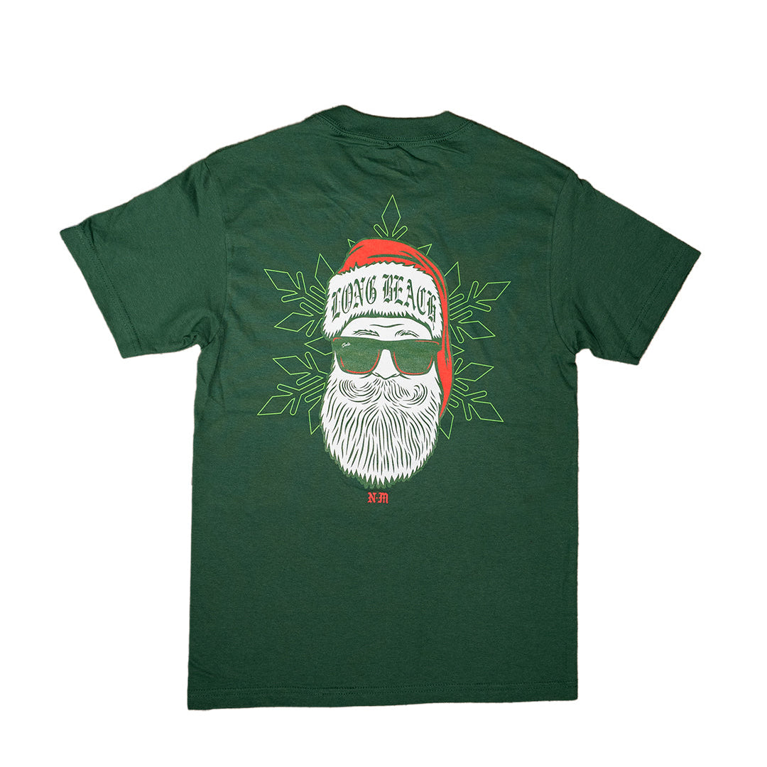 Never Made X Long Beach Clothing Co X f/8 Studios- Santa Men's Forest Green T-Shirt