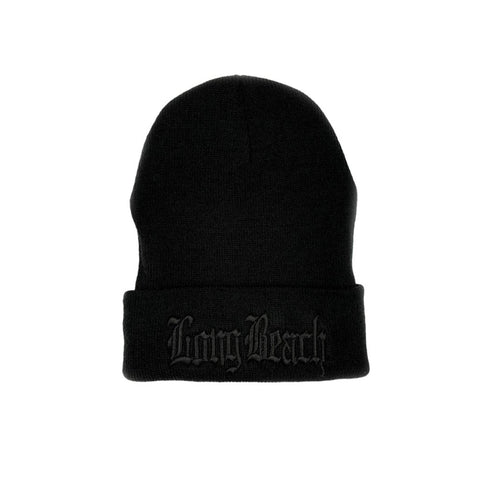 Old English All Black Long Beanie