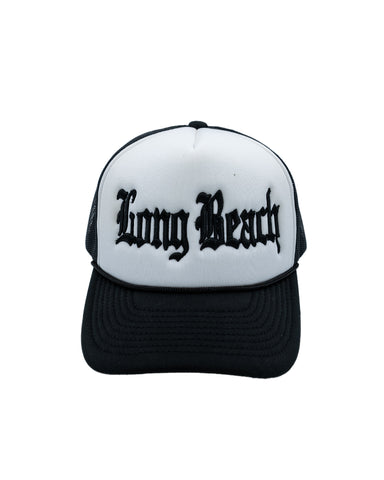 Old English White & Black Foam Youth Trucker Hat (Curved Brim)