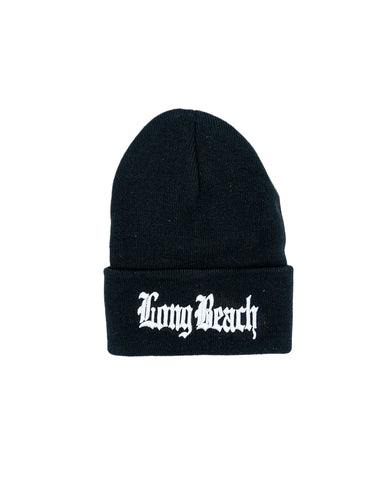 Old English Black/White Long Beanie