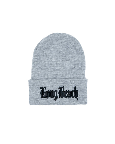 Old English Black On Grey Long Beanie