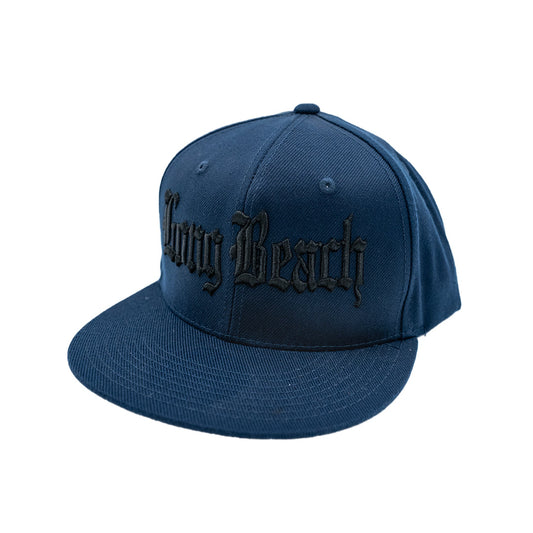 Old English Long Beach Black on Navy Snapback