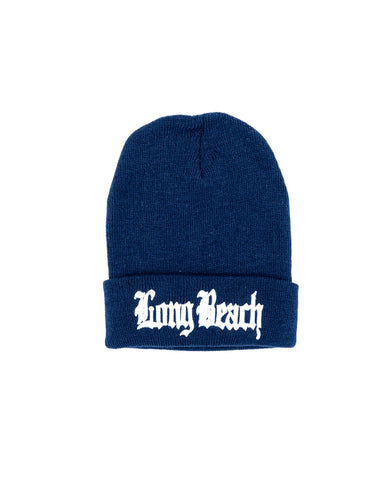 Old English Navy Long Beanie