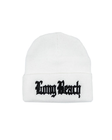 Old English White Long Beanie