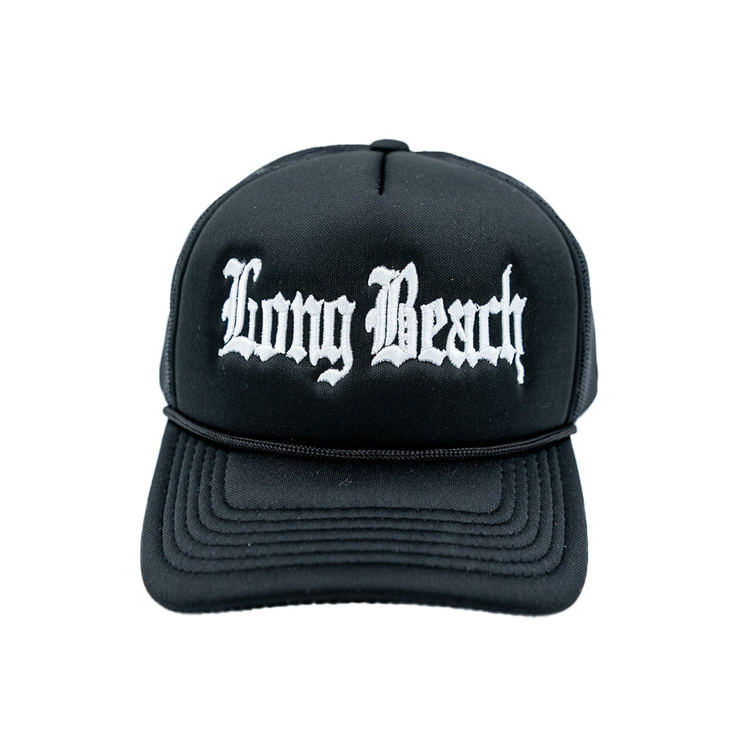 Old English White on Black Youth Foam Front Trucker Hat