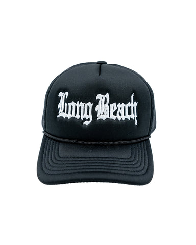 Old English White on Black Youth Foam Front Trucker Hat