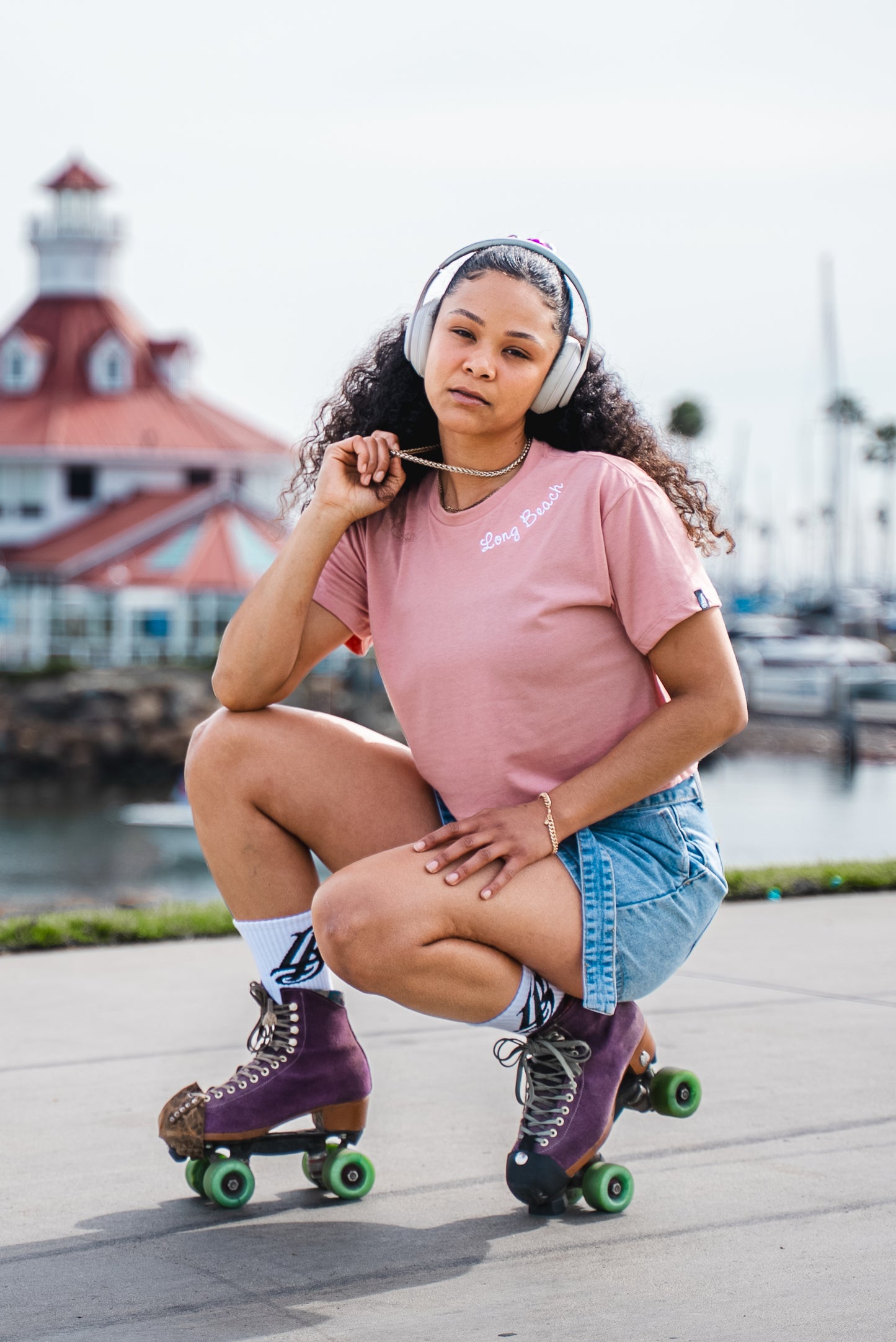 Embroidered Collar Women's Desert Pink Crop Top T-Shirt