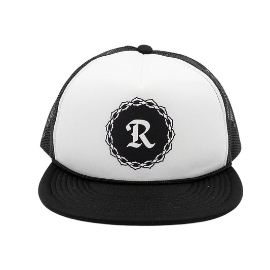 R Patch Black & White Foam Trucker Hat- Long Beach Coast
