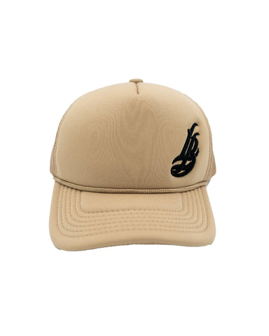 Cursive LB Sand Foam Trucker Hat (Curved Brim)